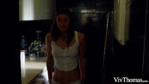 Sexy brunette masturbares before fucking her cute lesbian lover
