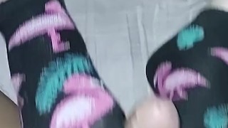 Girl foot job while masturbate