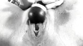 CREAMPIE SQUIRT - Squirting so hard with anal beads in her ass vibrator on her clit & glass dildo