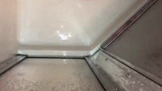 Solo Anal Masturbation using a glass Dildo in the shower with no lube required