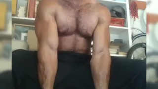 Sexy Hairy Muscle Daddy Lifting Dumbbells and Caught by Mom Masturbating in the Garage