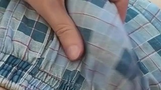 fondling cock in panties