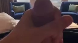 Jerking off big white cock in hotel