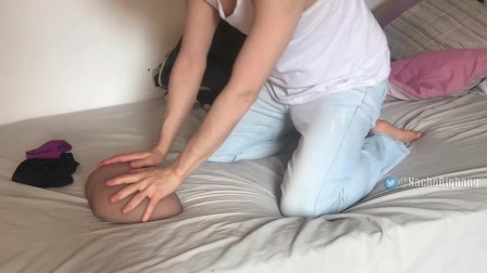 Young man steals her neighbor's underwear and fucks a tight silicone pussy