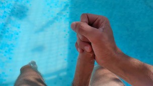 Delicious cum from big cock in the chill out pool