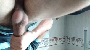 Jerking off his HUGE COCK in his STEPMOM's kitchen, while she cleaned, I saw in the mirror that she