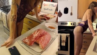 Lonely Girl Makes Ribs for Daddy and Gets Fucked - SOUNDING SQUIRT AT END