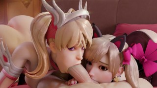 Mercy (Pink Skin) & D.Va (Black Cat Skin) Animation 1 (By Arhoangel) [Overwatch]