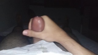 Man plays with precum and masturbate his oiled dick untill he cum hard