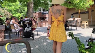 Flashing at the gardens in a skimpy sundress with no bra or panties