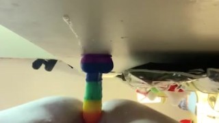 BBW rides big cock on the wall