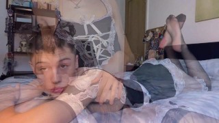 Hot Maid Femboy Plays with Ass and Teases Dick