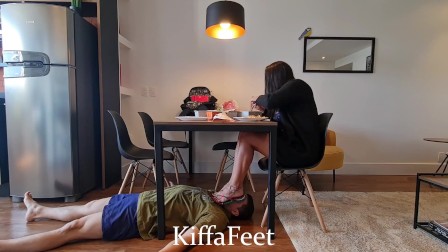 Goddess Kiffa Foot slave serve as face footstool Face footstool slave under table