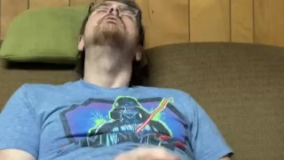 Nerd jerkin off to a porno