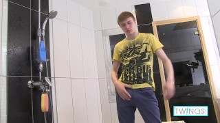 Sweet Blonde Twink Liam Masturbates And Cums In The Shower!