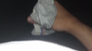 Man masturbate in a pantyhose and cum in socks