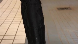 Solo Male Anal Slut takes on a thick black dildo at the campground shower house until he cums hard
