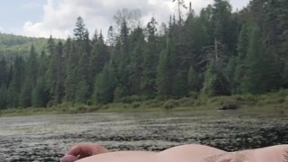 Touching myself in a middle of a lake, risky spot and exposed to passing hikers
