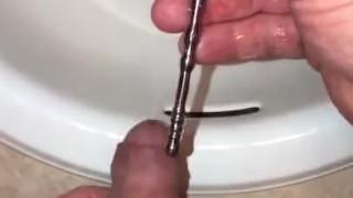 POV Using my gothic hollow urethral sound to pee because its cool to watch pee flow out of both eyes