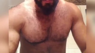 Sexy Hairy Muscle Stud Jerking from undercarriage angle
