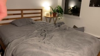 Tanned amateur humping bed after a hot day at the beach (feat. feet)