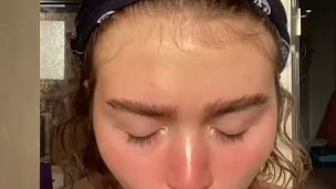 Barely 18 year old cute British teen shows off her body and fucks her hairy pussy up close for you