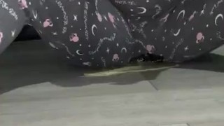 Milf peeing her self when playing on computer 