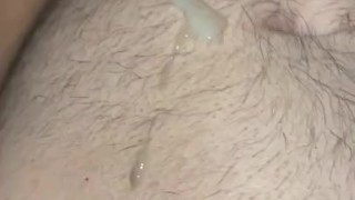 Jerking my big white cock with cum through penis plug with huge cum shot