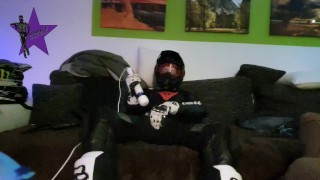 Biker cumming inside a dainese suit