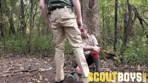 ScoutBoys - Hot hung Scoutleader barebacks cute hairless scout in wood