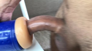 Fucked a big dick rubber toy and cum on it