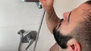Straight daddy caught jerking off in the shower 