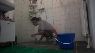 Guy cleaning naked