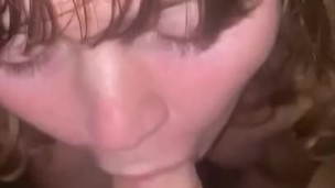  British teen cutie gives sloppy blowjob and gets a big facial afterwards