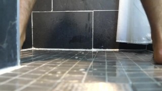 LAYING BEHIND ME WATCHING ME PEE ON THE FLOOR