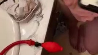 Friend using a dick pump on me