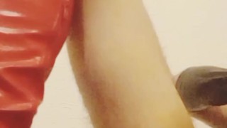 Red Thigh-High Boots In Latex, Cock-Ring & Butt-Plug