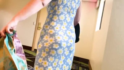 Sun dress Redhead gets a mouthful of dick while husban is away