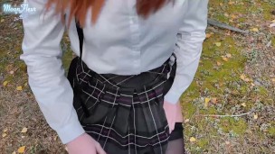 Redhead Student Sucked And Fucked To Keep Warm In The Woods