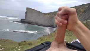 Big Beautiful Big Fat Cock Gets Handjob in Public with Gorgeous Sea Views