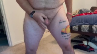 DadBod takes piercings out and jerks off from flaccid to hard