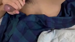 Asian teen femboy playing before going to school