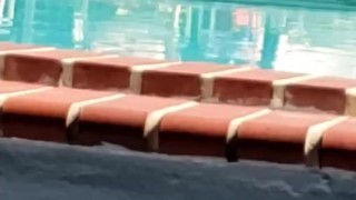 Ginger dick out at the pool, jacking off!
