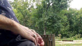 Hairy bearded ginger, playing with dick out in public!