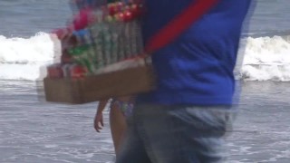 My beautiful wife, Latina mother shows off and masturbates on the beach before fucking her young lov