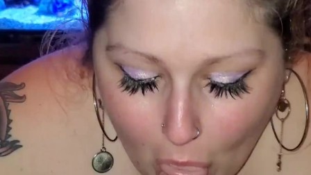 Sexy eyes giving blowjob with deepthroat.