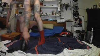 Wearing sexy Jock and Socks with nice Big hard Cock loving Anal satisfaction