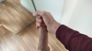 amateur Man Jerking Big Cock Very Hard and Venous Before Meeting at Work
