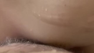 Shower fun, she loves a little lip tug!