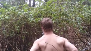 Twink uses Huge toy in woods